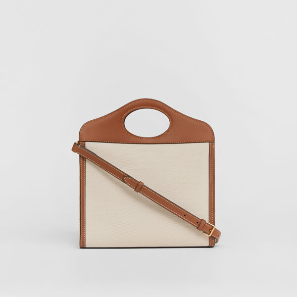 2020SS BURBERRY(バーバリー ポケットバッグ コピー)ミディアム ツートン キャンバス&レザーバッグ